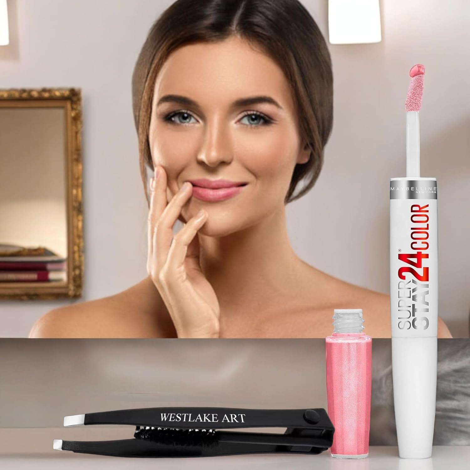 Bundle of Double Sided Eyebrow Eyelash Tweezers -, and Superstay 24 2-Step Liquid Lipstick Makeup, so Pearly Pink, 1 Ki, Pack of 1