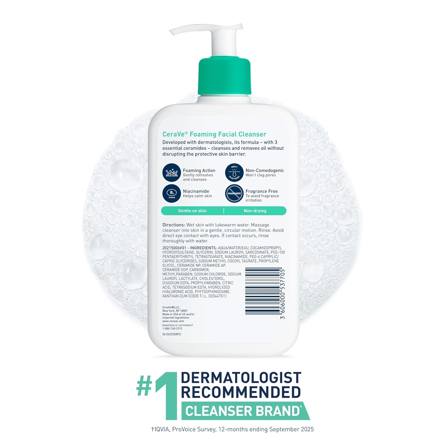 Foaming Facial Cleanser, Daily Face Wash for Oily Skin, Hyaluronic Acid + Ceramides + Niacinamide, Fragrance Free & Paraben Free, Non-Drying Oil Control Face Wash, 19 Fluid Ounce