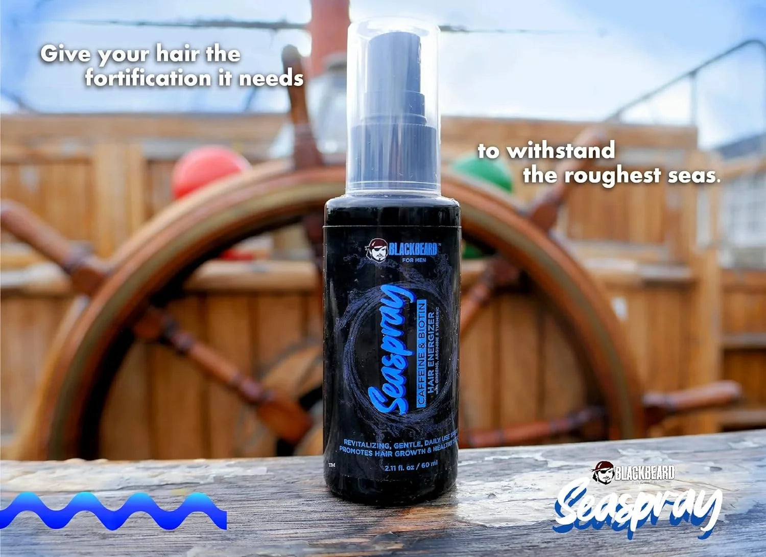 Blackbeard Seaspray Hair Energizer - Men'S Hair Serum Spray with Biotin and Caffeine, Volumizer for Thicker, Fuller Hair, Hair Thinning Treatment, 2.1 Fl Oz. (60 Ml)