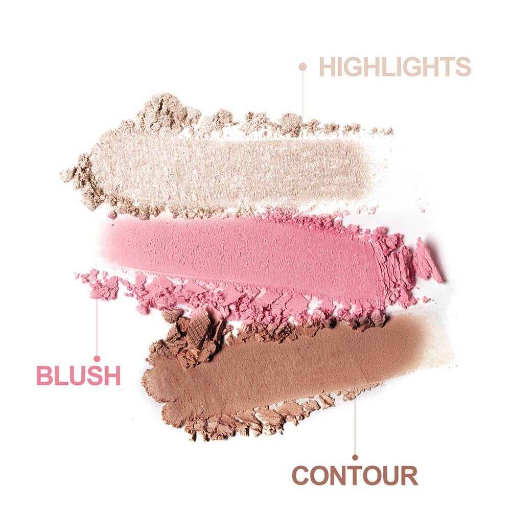 Blush and Highlighter Palette,3 in 1 Contour Palette,Cruelty-Free Matte Bronzer Powder,Women'S Brightening Pearlescent Highlighter，Eyeshadow Powder Makeup Set (03#)